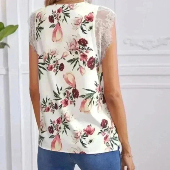 Women's floral creamy lace boho blouse from shein size large - Picture 10 of 10